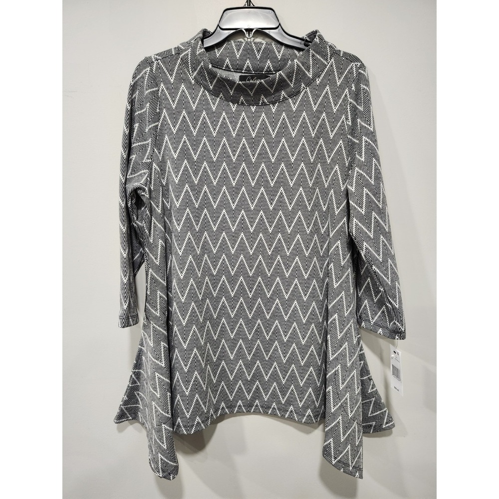 Calessa NWT Blouse Womens L Black/White Geometric Print Long Sleeve‎ Tunic Top